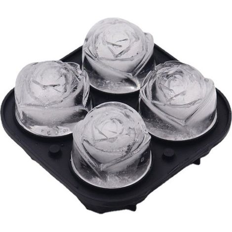 Molde para cubitos de hielo con forma de rosa – 4 compartimentos, silicona con tapa, para cócteles y whisky.