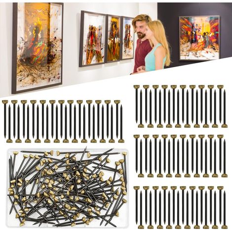 Assortiment de 120 Clous en Acier 25mm pour Tableaux - Tête en Laiton, Réutilisables, Avec Boîte en Plastique - Montage Mural (1/5)