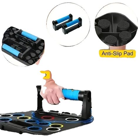 Tabla para flexiones, material ABS, peso 1500 g, dimensiones 30 x 20 x 12 cm, trabaja múltiples músculos, incluye bandas de resistencia. (1/5)