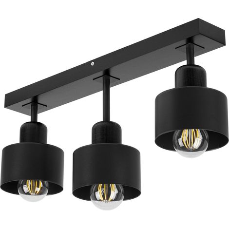 Lámpara de techo negra de madera y metal de estilo escandinavo, 3xE27, iluminación LED moderna para salón, cocina, dormitorio, habitación infantil, loft. (1/5)