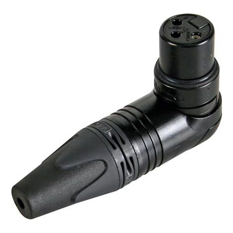 - CONECTOR XLR, 3 POLOS HEMBRA, ACODADO, CAJA NIQUELADA, CONTACTOS PLATEADOS - NEGRO