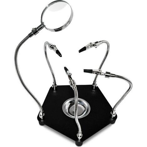Lötständer mit Lupe, 4 flexiblen Armen und Krokodilklemmen, ideal für Reparaturen, Modellbau, Leiterplatten, Bastelarbeiten und Schmuckherstellung.