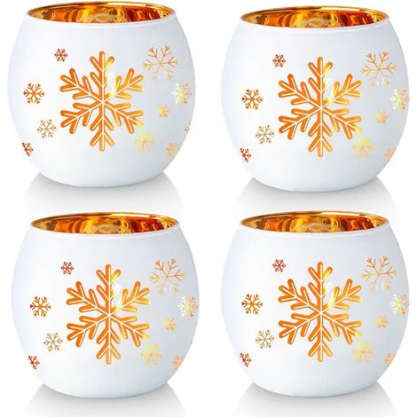 Set of 4, Christmas Snowflake Glass Candle Holders - Holiday Decorations for Home and Restaurant, Table Decorations with Snowflakes for Christmas, Easter, Hanukkah, Thanksgiving, New Year (1/3)