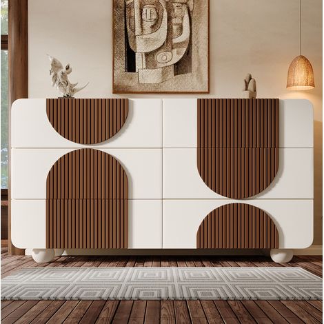 MEUBLIV Weiße Kommode mit 6 Schubladen 121x41x71 cm, geschwungenes Design (1/5)