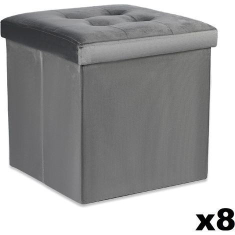 Valora PUF PLEGABLE L Asiento de almacenamiento de terciopelo gris x8 (1/5)