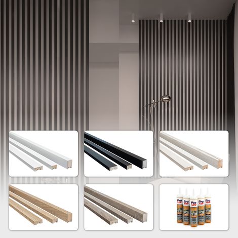 2,7 Meter Lamellen MDF Holz Lamellenwand Raumteiler Top Design Wandverkleidung - Restposten: White Edition, Abdecksticker (8 Stück) (1/5)
