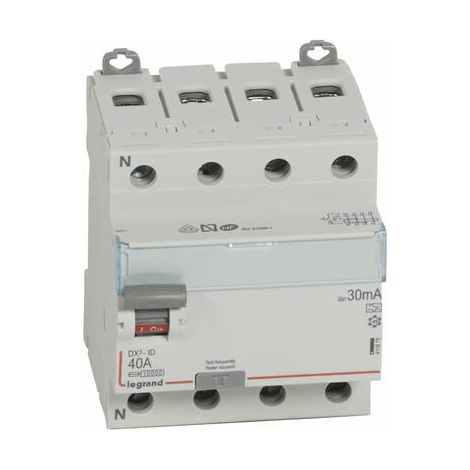 Interrupteur différentiel DX³-ID arrivée haute et départ bas à vis - 4P 400V 40A typeA 30mA - 4 modules - 411675 - LEGRAND