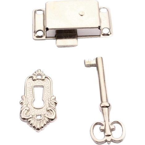 Serrures de meuble style antique pour boîtes à bijoux, 3 pièces - nickel blanc,White Nickel (1/4)