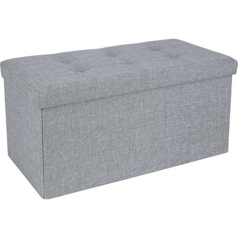 Coffre de rangement pliable pouf multifonction 76 x 38 x 38 cm assise confortable ambiance cosy en tissu gris clair (1/3)