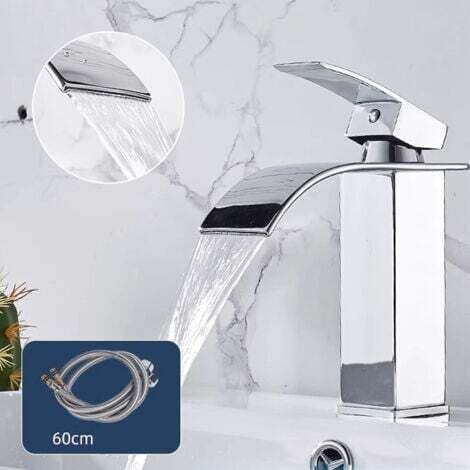 Moderne Wasserfall-Waschtischarmatur, elegantes Design, Warm- und Kaltwasseranschluss, Chrom-Finish