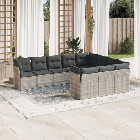 vidaXL Set Divano Giardino 10 pz con Cuscini Grigio Chiaro Polyrattan (1/3)