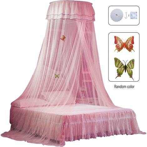 Universeller Kuppel-Betthimmel, einfacher Einstieg, feines Netzgewebe, Spitzengardine, Prinzessinnenstil, Schlafzimmerdekoration, einfache Montage, rosa. (1/5)