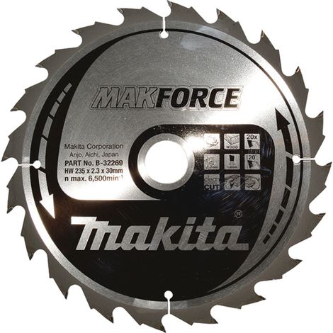 Makita – Disque standard 235mm – B32269 – pour bois dur et métal – 20 dents – Alésage 30mm – Carbure de tungstène haute qualité