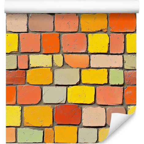 Carta da parati con motivo muro di mattoni colorati e oro al centro, 50x1000 cm (1/5)