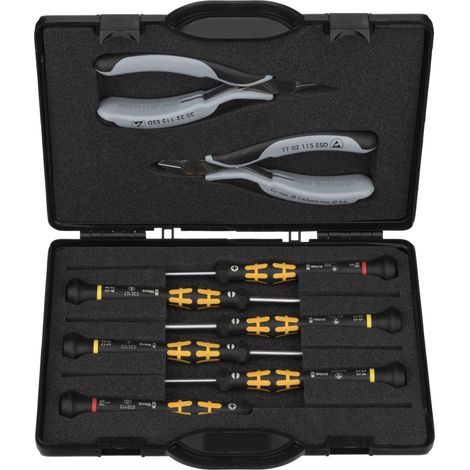 KNIPEX 00 20 18 ESD Astuccio con pinze per elettronica con utensili per impiego su componenti elettronici 5 pezzi 200 mm
