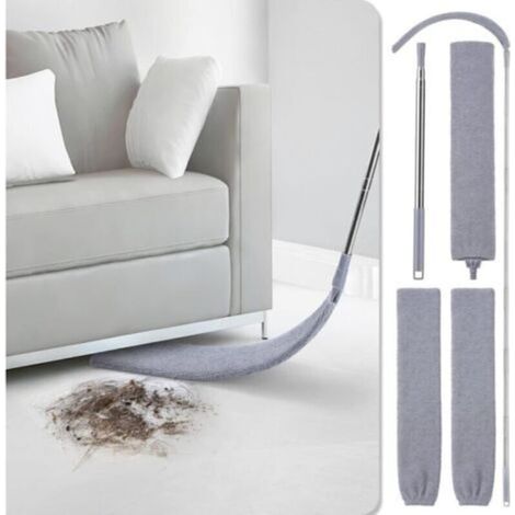 Plumeau rétractable, plumeau plat extensible vers le haut et deux housses en microfibre, plumeau rétractable pour aspirer sous le canapé, le placard ou L