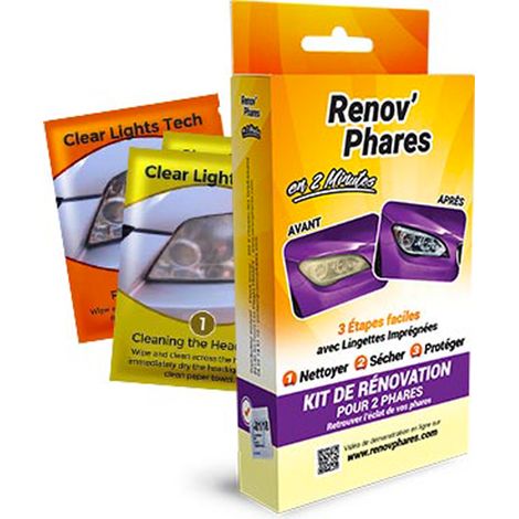Kit de rénovation phare optiques – Rénovation rapide en 2 minutes – 3 lingettes numérotées pour nettoyage complet – Pour phares de voiture