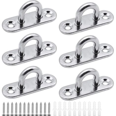 6 Stück Ösenplatten, Edelstahl-Abdeckplatte, 5 mm Mastplatte, robuste Befestigungshaken für Wandhaken, Hängesessel, Markisen, Bootszubehör usw. (1/4)