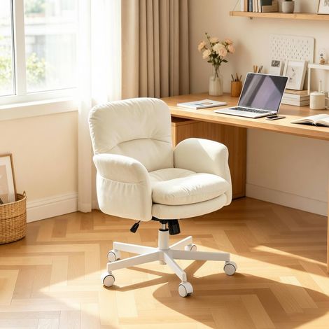 Sillon giratorio de chenilla beige 71x68x84,5-92,5 cm, altura regulable, asiento acolchado, giro 360° (1/5)