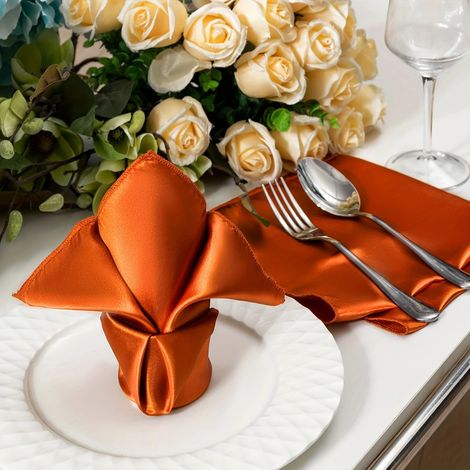 Set aus 20 orangefarbenen Satin-Tischservietten, 43x43 cm – Luxuriöse Dekoration für Hochzeit und Hotel-lsw
