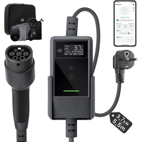 Cargador para vehículos eléctricos, potencia de salida de 3,7 kW, compatibilidad con Tipo 2, 3,7 kW 5,5 m APP, Tipo 2-f (1/2)