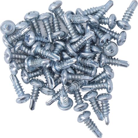 Ensemble 50 vis autoperceuses à tête ronde, acier au carbone galvanisé, empreinte cruciforme, 4,2 x 13 mm, pour fixation bois et métal (1/5)
