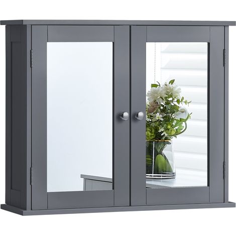 Priano 2 Door Bathroom Cabinet Mirrored Wall Mounted Cabinet, Grey (1/5)