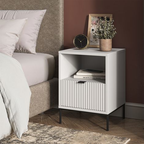 Comodino Eliza, Bianco, 40 x 55 cm con 1 cassetto, Vicco