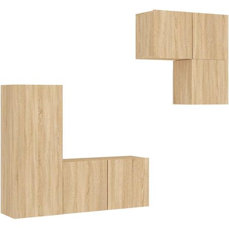 Maison Exclusive - 4-tlg. Wohnwand Sonoma-Eiche Holzwerkstoff (1/5)