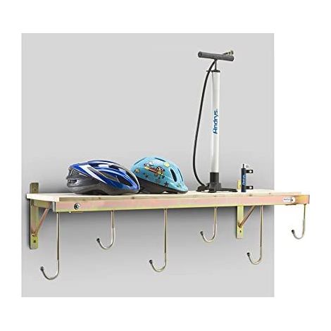 Andrys - Support à vélos mural intérieur/extérieur avec étagère, avec bouchons et vis, en acier galvanisé, 30 x 126 x 37 cm, Tropical Or, 6 places