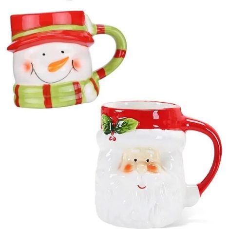 Tasse de Noël, 2Pcs Tasses en Céramique de Noël, 500ml Tasse à Café, Tasse en form de Bonhomme de Neige, Tasse avec Santa Claus 3D (1/4)
