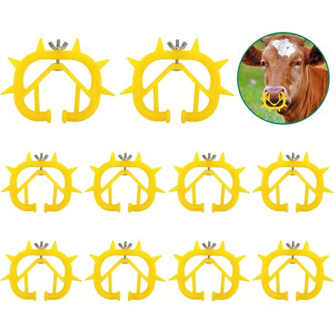 10 épines à nez de taureau vertes adaptées aux exploitations agricoles, Dispositif de sevrage pour veau orange vert, 10 anneaux à nez pour veaux, Anneaux à nez de taureau adaptés aux veauxJaune (1/4)