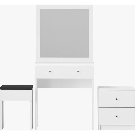 SABRIA Ensemble coiffeuse avec miroir tabouret et table de chevet blanc (1/5)