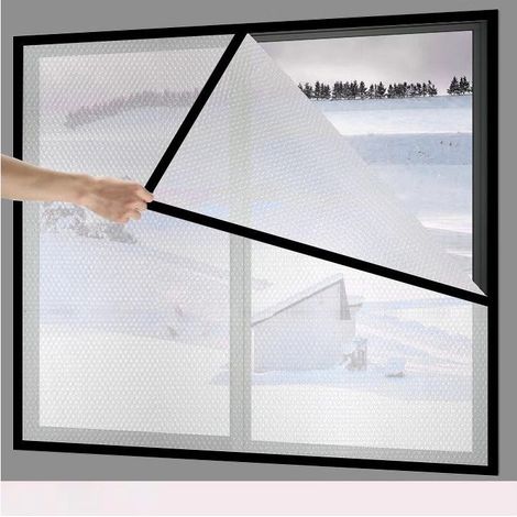 (L 100 x H 100 cm)Kit d'isolation pour fenêtres Film plastique d'intérieur pour l'hiver, résistant à la déchirure, avec bande auto adhésive (1/4)