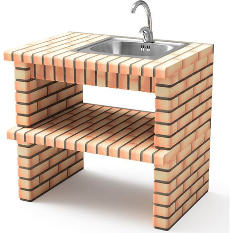 Module d'évier de barbecue encastrable Luxor 95,5 x 70 x 88 cm en brique teintée  Socle pour barbecue de jardin extérieur (1/5)