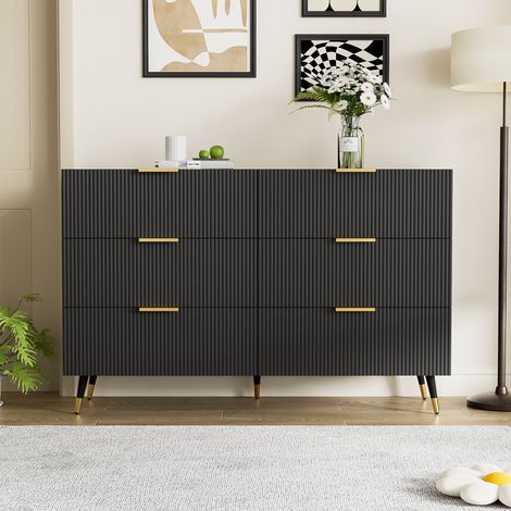 Elegantes Sideboard mit modernem Design, Kommode mit 6 Schubladen, Robust und praktisch, 120L x 40B x 77Hcm, Schwarz