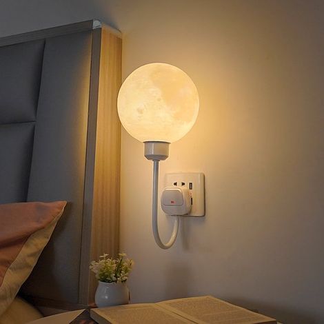 Luce lunare, lampada lunare, lampada lunare 3D, lampada da comodino, lampada da comodino compatta, timer, lampada con 3 cambi di colore, lampada da comodino, per letto (1/2)