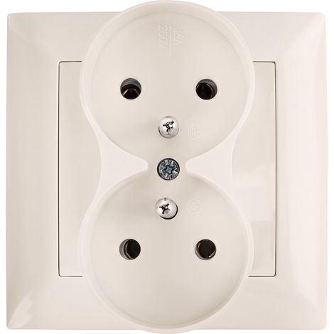 Toolight Double Prise Avec Mise À La Terre Et Cadre Oste Jnh002-g Beige (1/5)