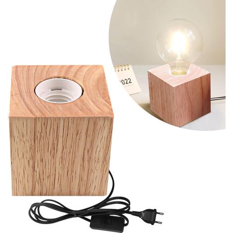 Lampe de Table Cube en Bois Lampe de Chevet E27 Parfaite pour Chambre Salon Bureau sans Ampoule 8 cm 3 mm (1/4)