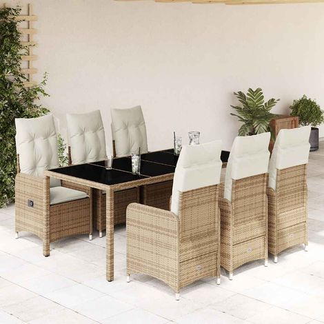 Ensemble de bistro de jardin 7 pcs-Salon de jardin bistro coussins beige poly rotin 587825 (1/5)
