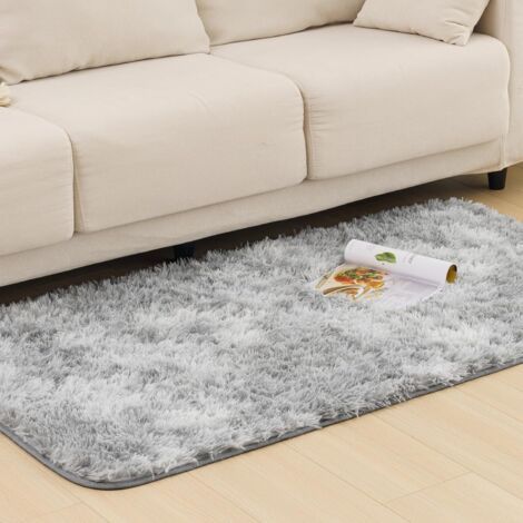 Tapis Salon Moderne Pelucheux - 8mm Moelleux Moquette pour Chambre,Décoration d'intérieur, Lavable,Sûr et Antidérapant,Tie-Dye/Gris Clair 60x120 (1/5)