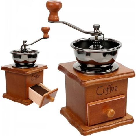 QORVA-Moulin àcafé manuel vintage en bois vieilli avec réglage de l'engrenage réglable pour la maison le bureau et les voyages Moulin àcafé au design antique