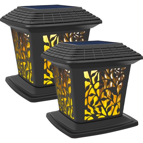 Lampes solaires pour poteaux, effet flammes dynamiques, 2 W, IP65, batterie 1500 mAh, lot de 2 (bois) (1/5)