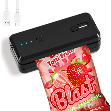 Mini selladora de bolsas 2 en 1, cortadora térmica, recargable, portátil con batería de litio de 1300 mAh, para alimentos de cocina (negra)