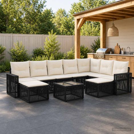 Salon de jardin modulable 10 pièces en polyrotin noir et blanc crème, 77.78kg - PANGIVO (1/5)
