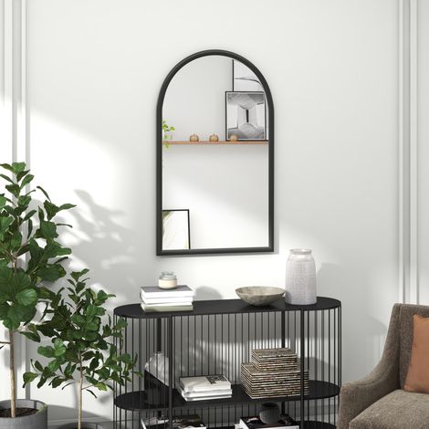 Miroir mural arche, 110 x 65 cm Cadre en bois, Miroir arqué pour le salon, la chambre, l'entrée, noir (1/5)