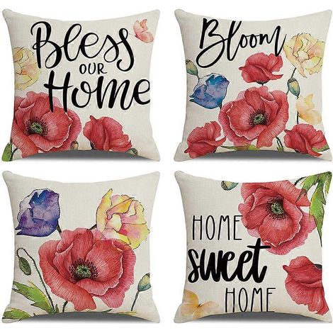 Housses de coussin d'été, lot de 4 housses de coussin carrées à motifs floraux colorés pour canapé (1/4)
