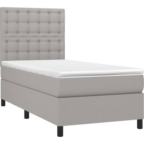 Cadre de lit LED avec sommier tête de lit matelas surmatelas 100x200 cm tissu gris clair TDL0207954