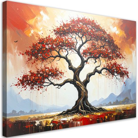 Wandbild für das Schlafzimmer Wohnzimmer Roter Baum des Lebens Landschaft 60x40 cm