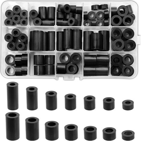 Kit de 90 rondelles d'espacement rondes en ABS, M6 M8 en nylon non fileté, entretoises de colonne d'isolation, entretoises en plastique avec boîte de rangement, 14 tailles différentes, noir (1/5)